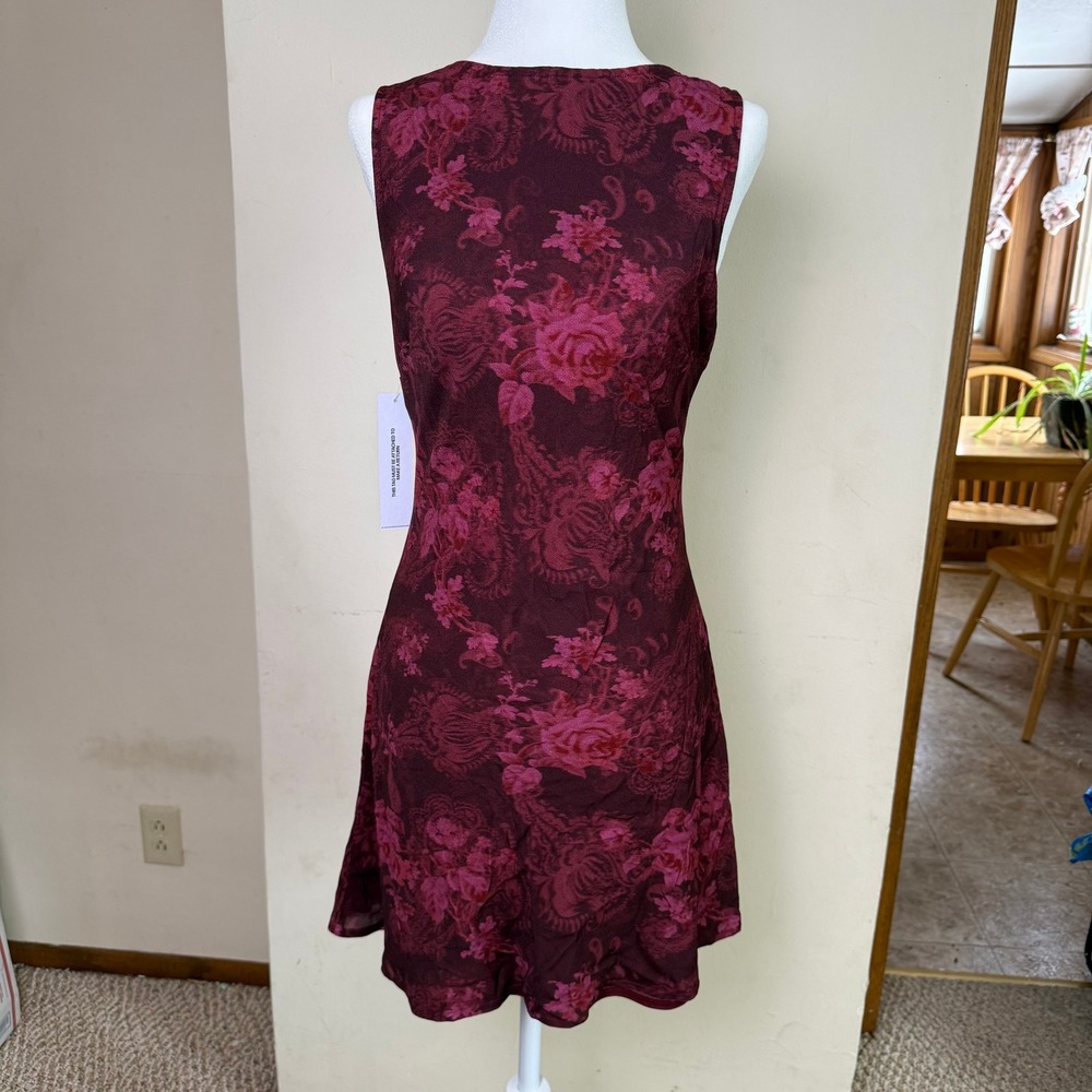 NWT Princess Polly Vivre Mesh Mini Dress In Burgundy Paisley Rose Print Size 6